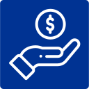 Hand holding a dollar coin, icon for financial assistance.