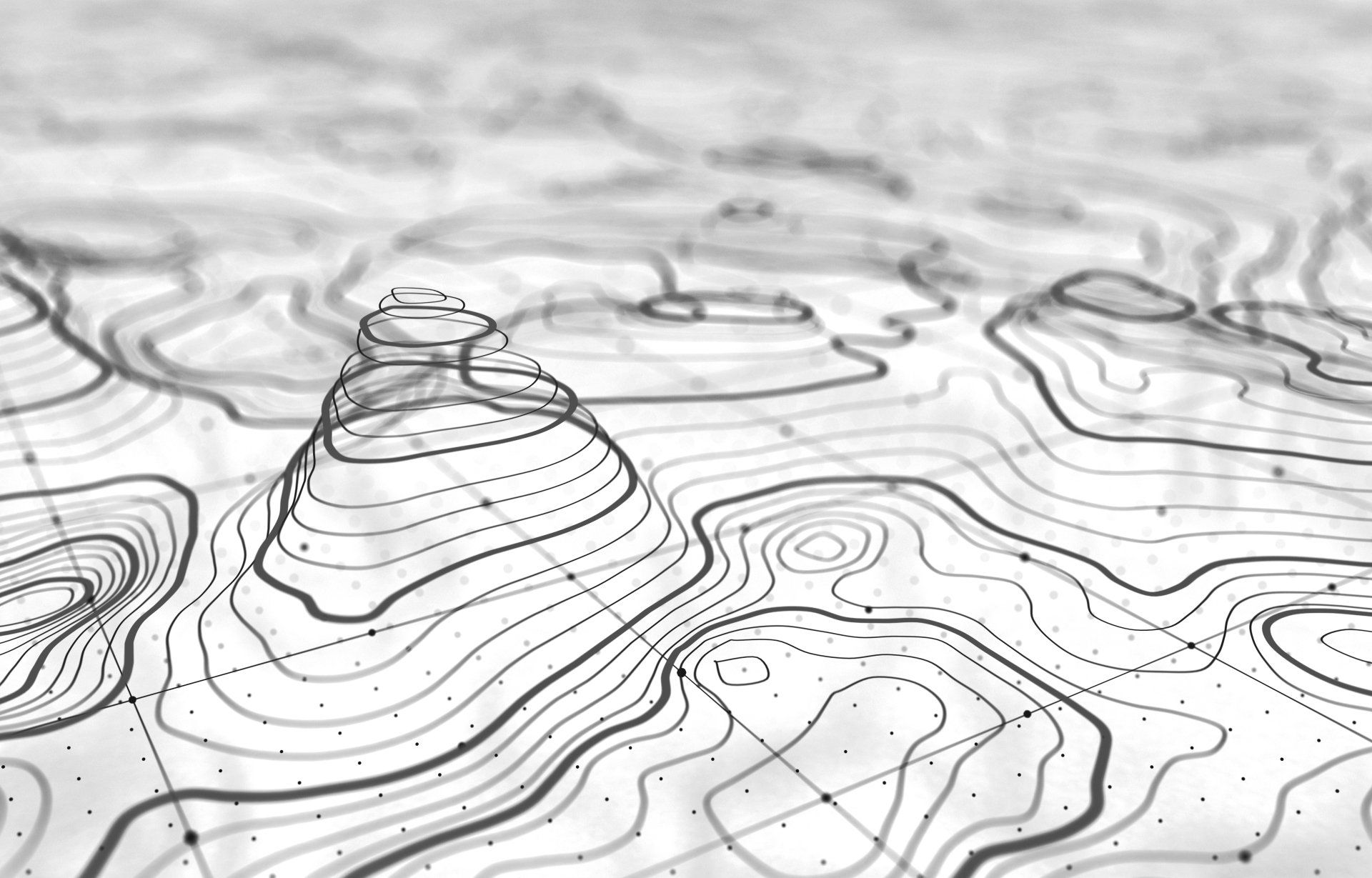 Carte topographique avec courbes de niveau, montrant une caractéristique conique surélevée.