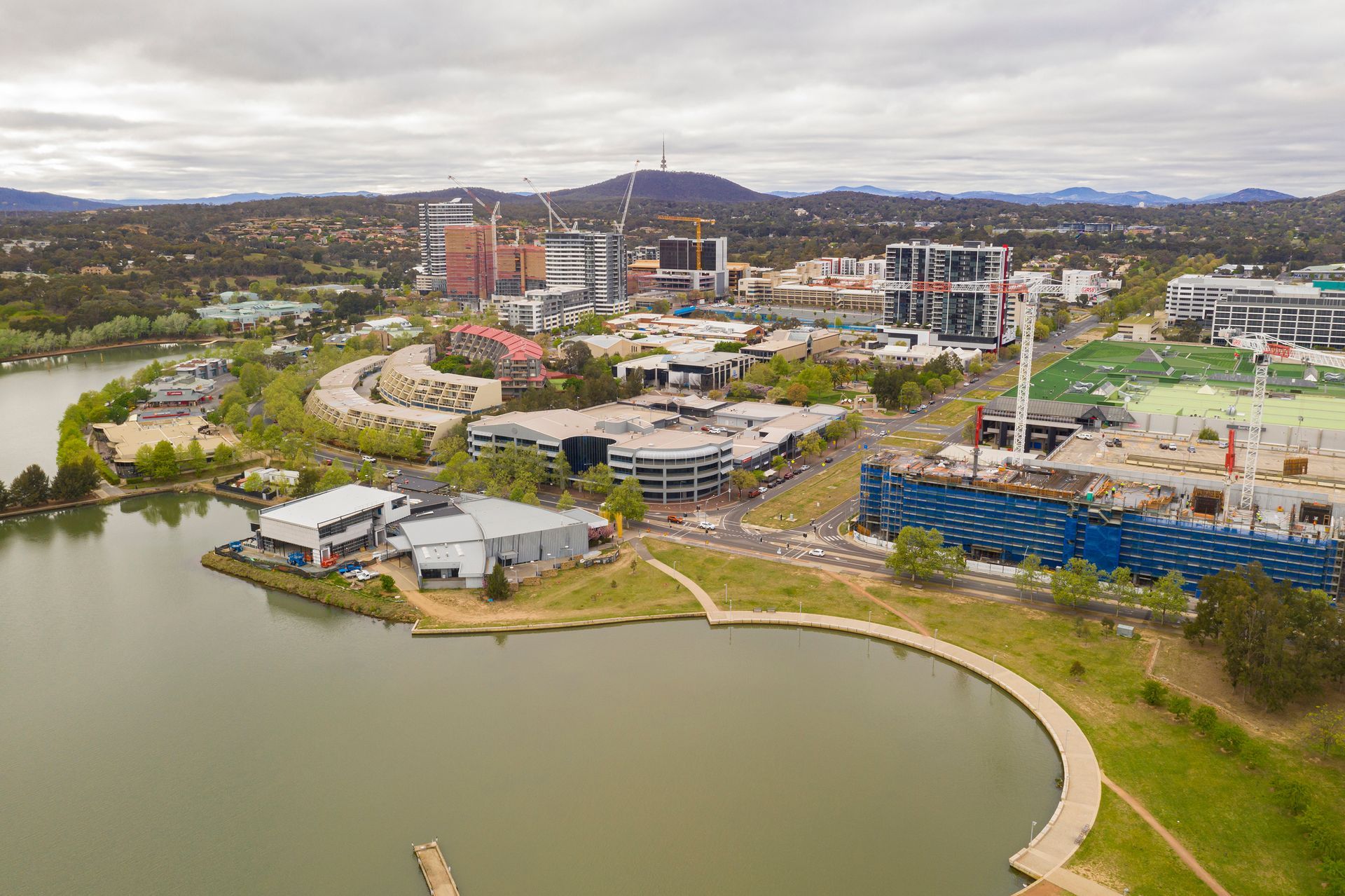 Aerial View of a Lakeside Urban Development — Goulburn Solar In Belconnen, ACT