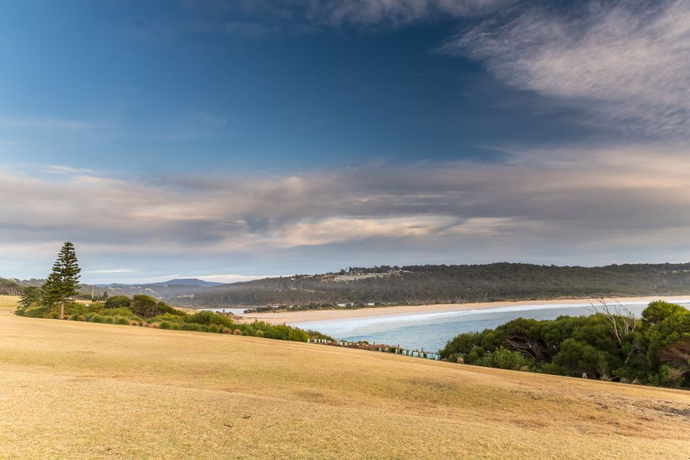 View Of A Body Of Water From A Hill With Trees In The Foreground — Goulburn Solar In Merimbula, NSW