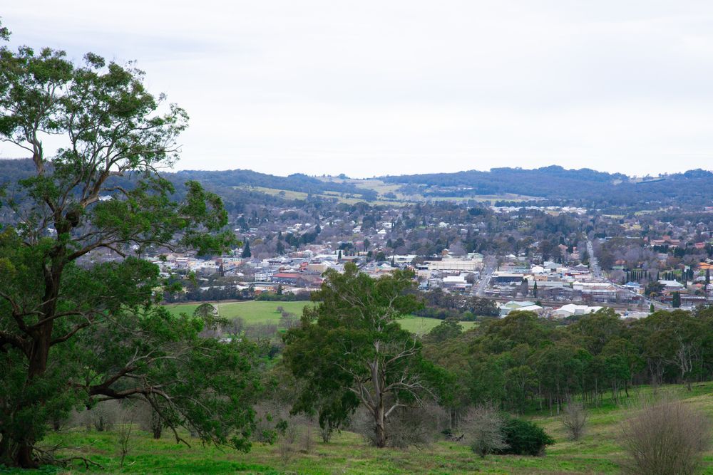 View Of A City From A Hill With Trees — Goulburn Solar In Goulburn, NSW