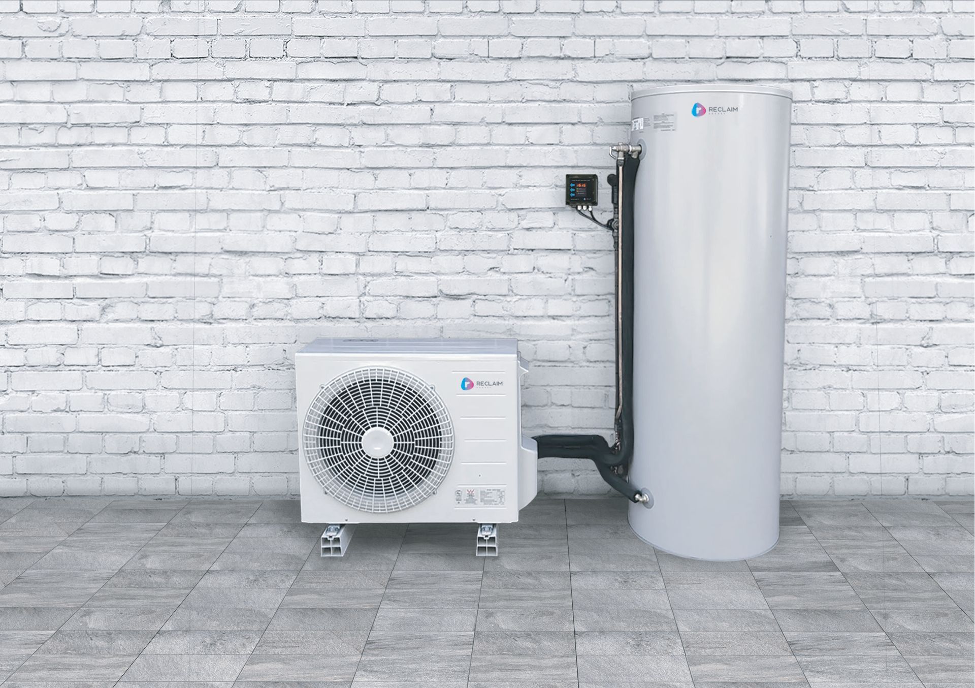 White Heat Pump and Tall Water Heater — Goulburn Solar In Goulburn, NSW