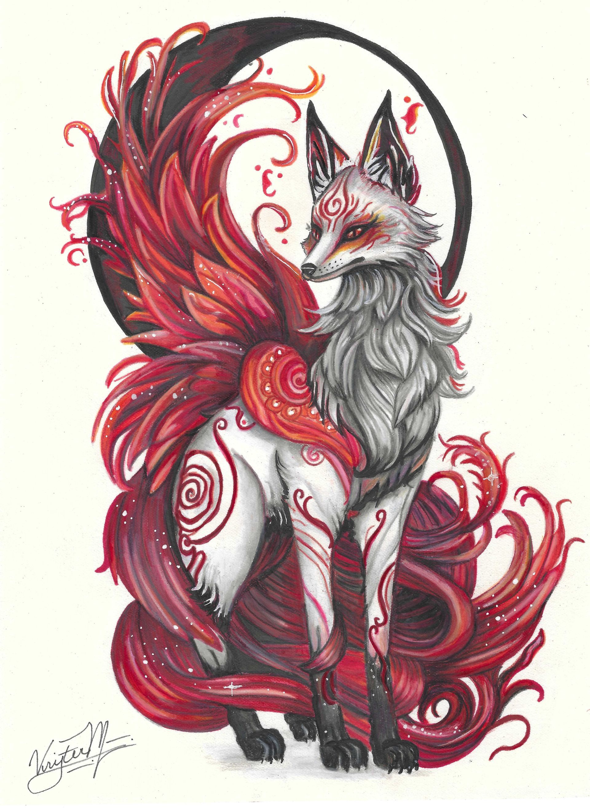 Red Kitsune Fantasy Fox Illustration by Kristen Myers