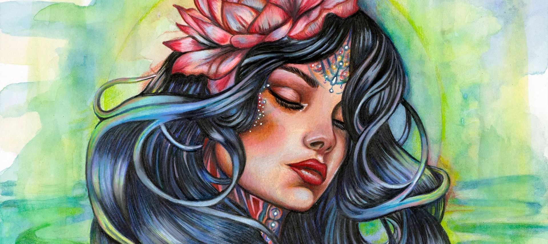 it is a painting of a woman with flowers in her hair by Kristen Myers
