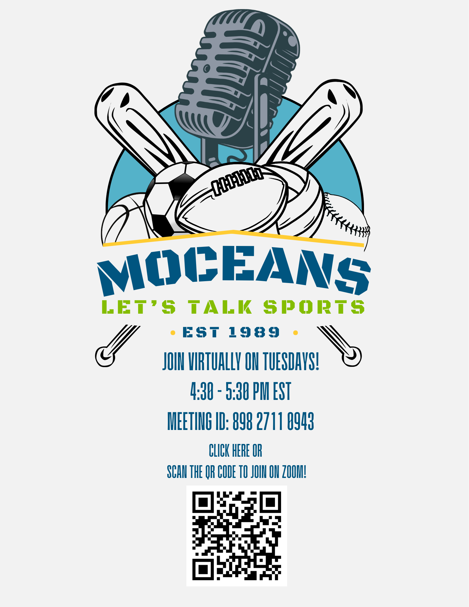 Moceans Let's Talk Sports Promotional Image various sports highlighted with information on how to participate
