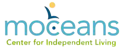 Moeans Center for Independent Living logo in blue and green with stylized figure and sun