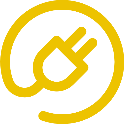 Yellow electric plug icon inside a circle.