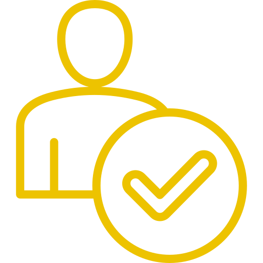 Person icon with a checkmark, indicating verified user or successful action.