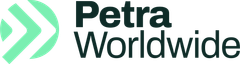 Petra Worldwide logo: green arrow graphic, dark text.