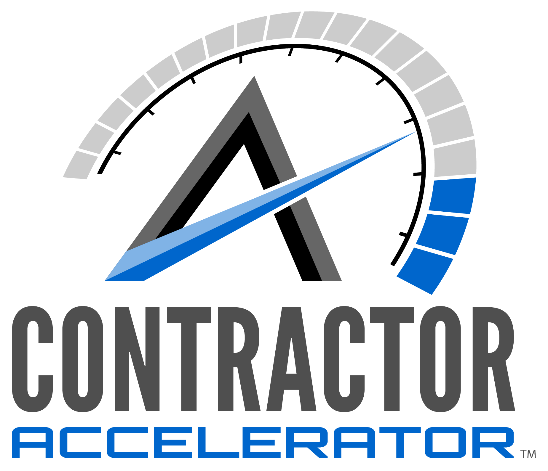 Contractor Accelerator logo with a stylized speedometer and blue/gray text