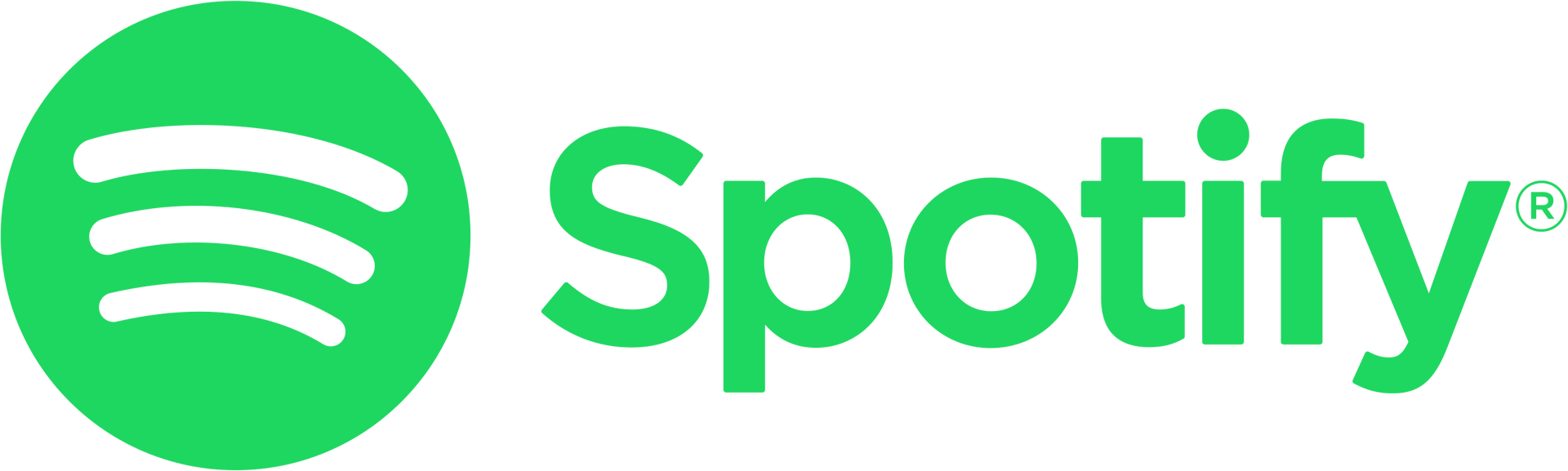 Spotify logo in green with white sound waves and wordmark on a white background