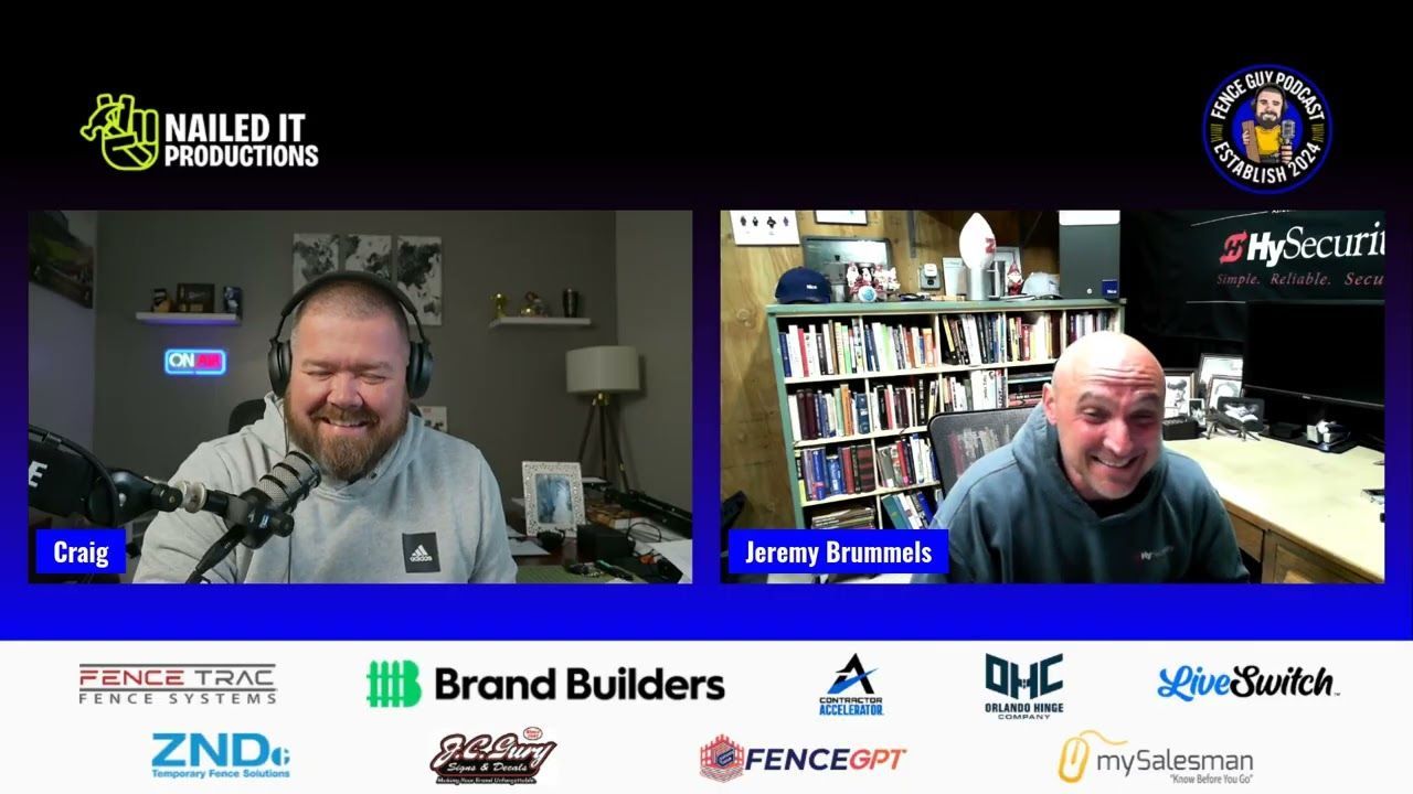 Two men on a split-screen video call with sponsor logos along the bottom.