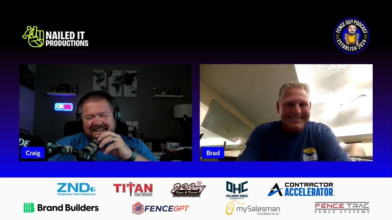 Two men on a video call, smiling in split-screen with sponsor logos along the bottom.