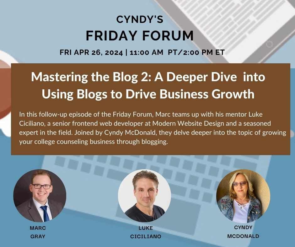 picture with 3 presenters listed for webinar on blogging