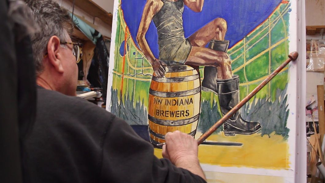 Mitch Markovitz painting Cheers to Region Beer