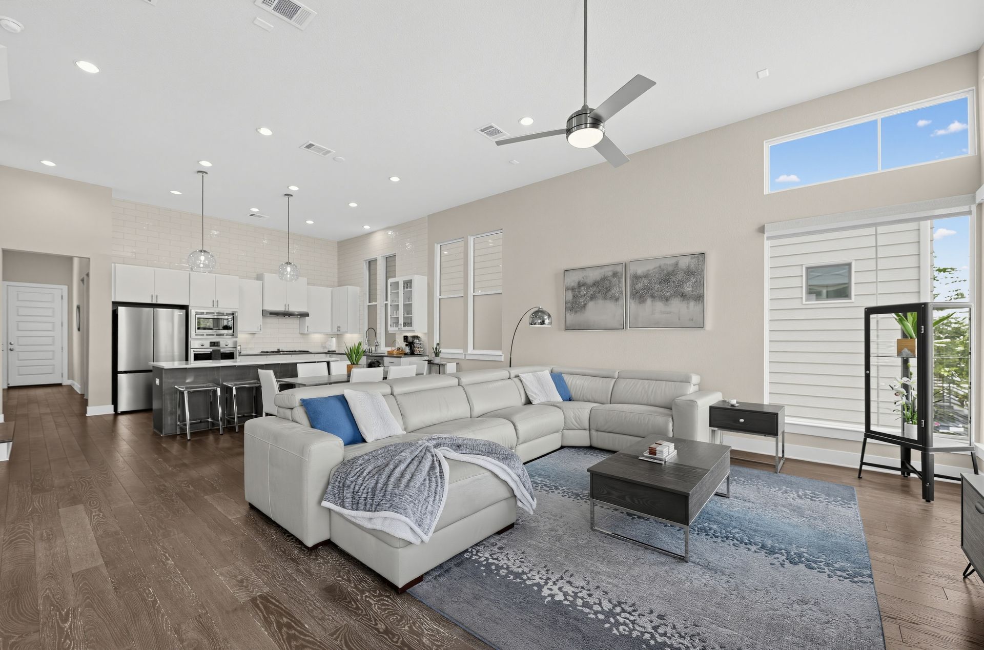Open living room and kitchen with space for guests to gather