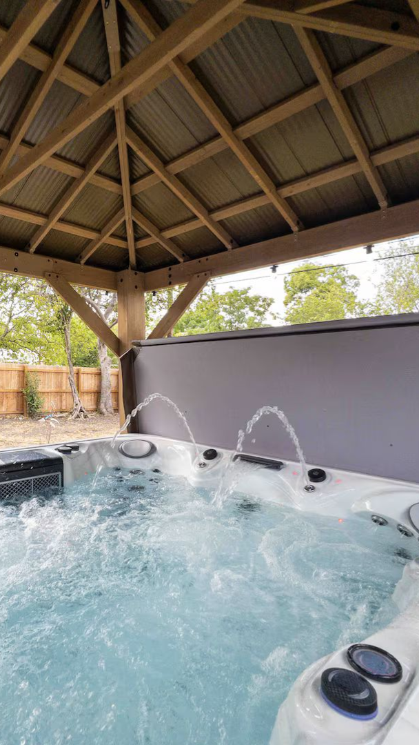 Outdoor hot tub at a Morada Group home