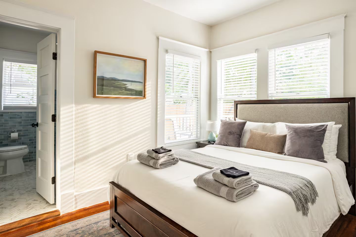 Comfortable bedroom with a dedicated workspace