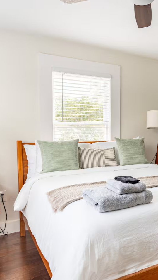 Calm bedroom prepared for a comfortable stay