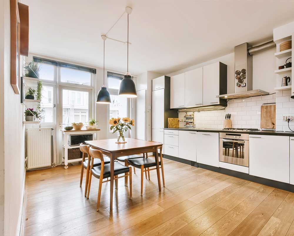 Cozy well designed modern kitchen interior with all appliances