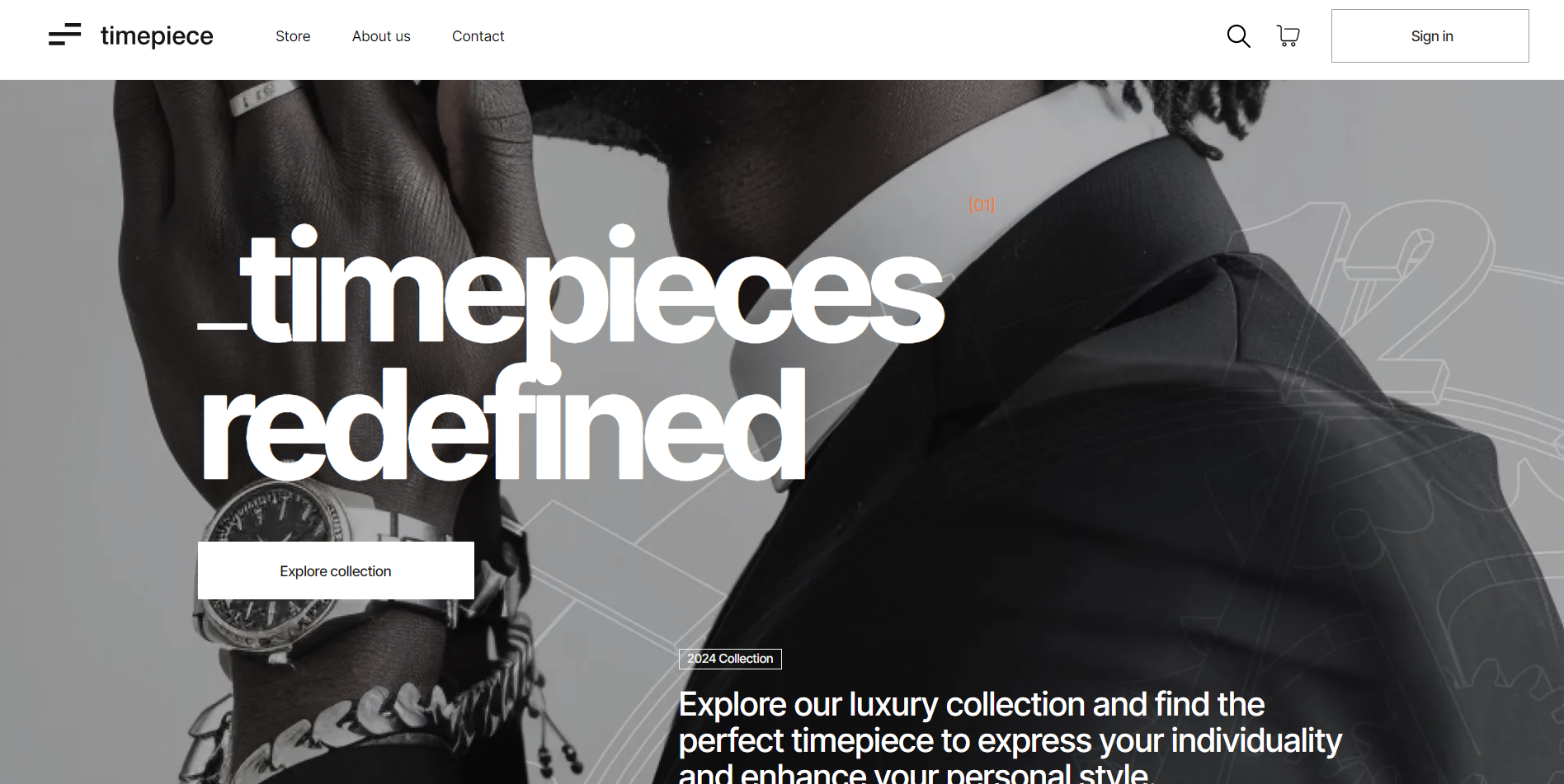 Man wearing a suit and watch, with the words