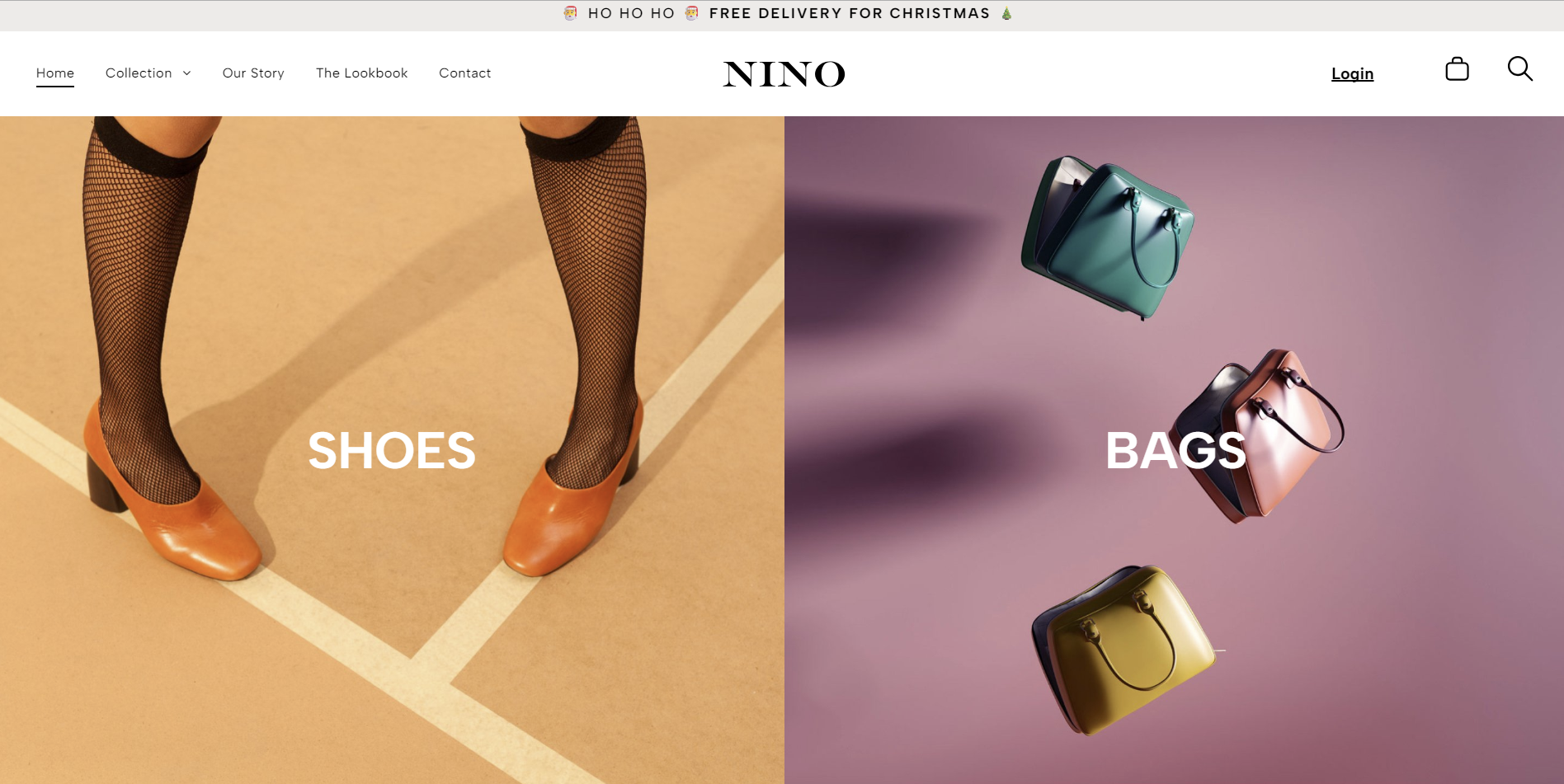 Shoes and bags: Woman's legs with shoes, bags floating against purple background.