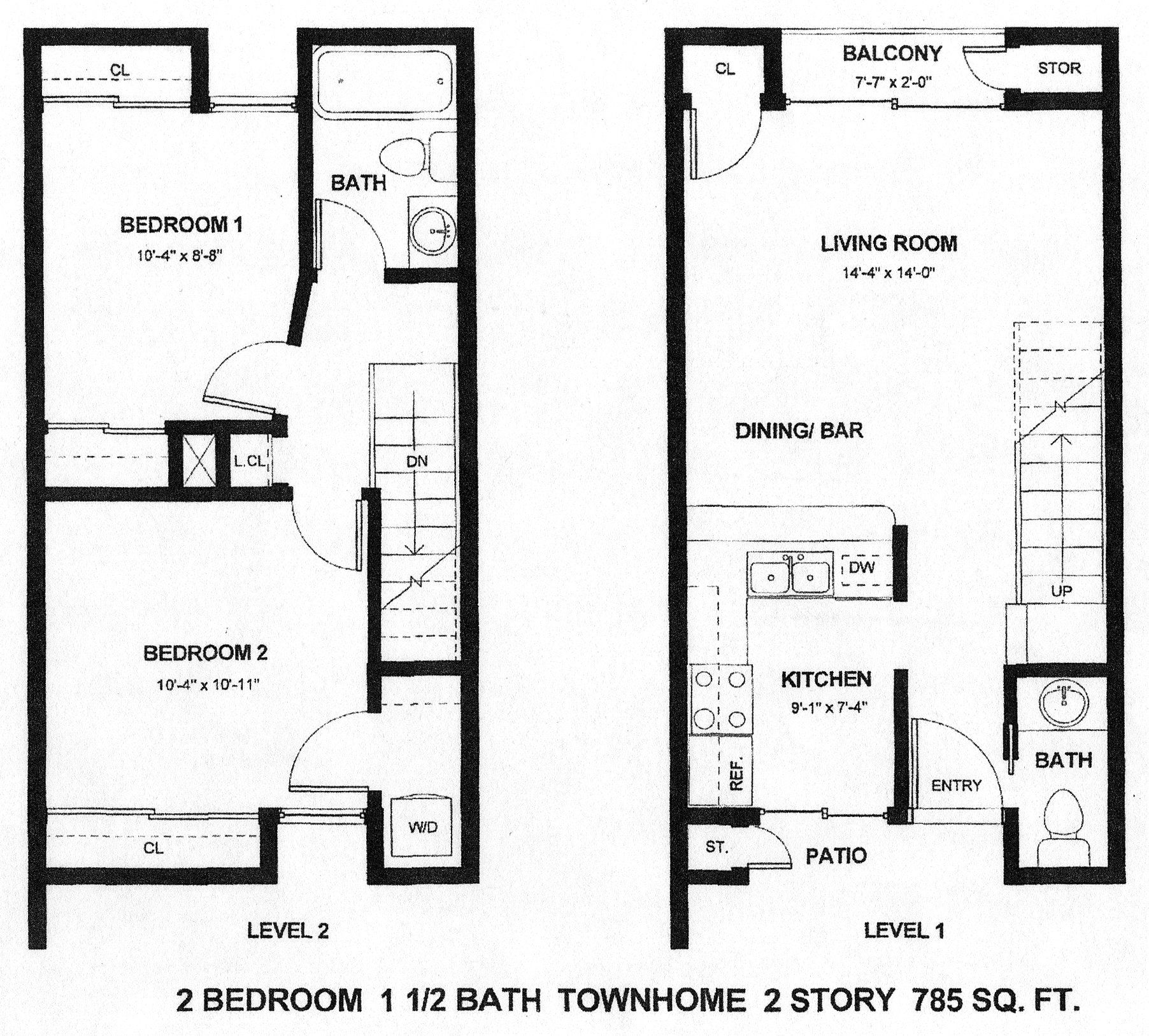 Two Bedroom Townhome Floor Plan