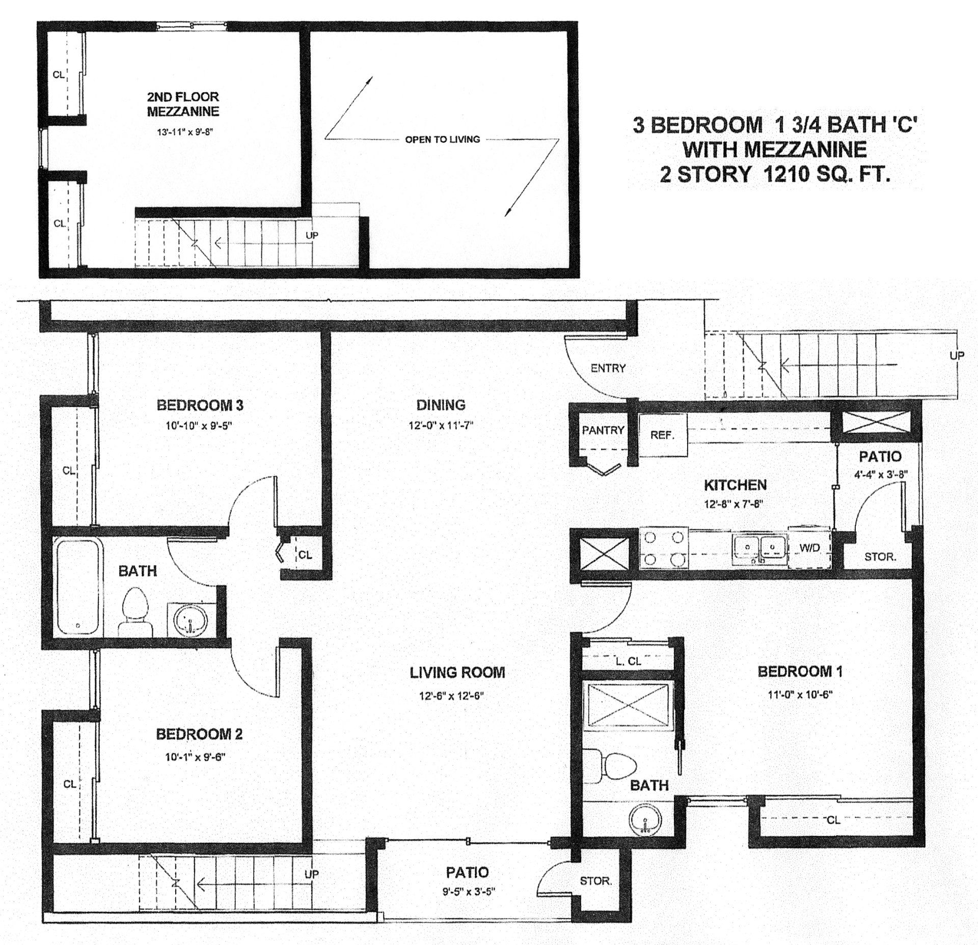 Three Bedroom Townhome Floor Plan