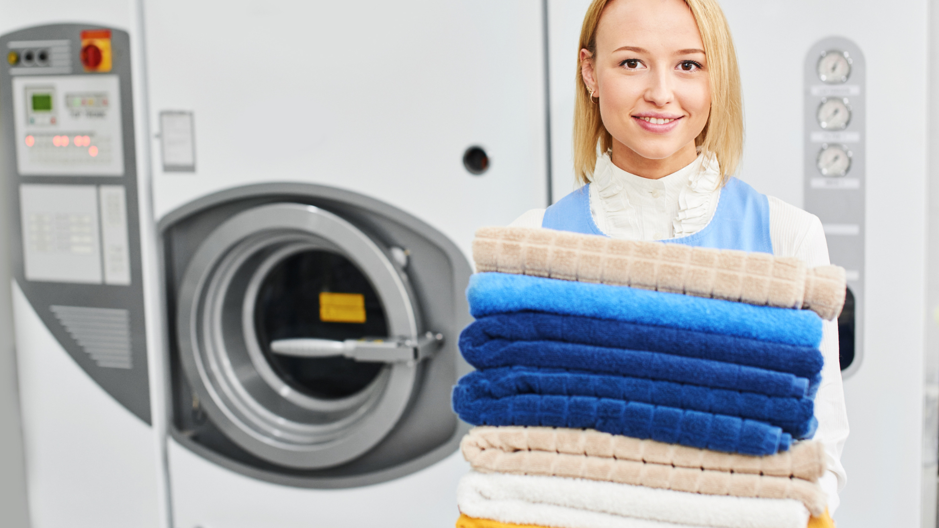 clean shop towels stacked in Birmingham AL cleaning facility