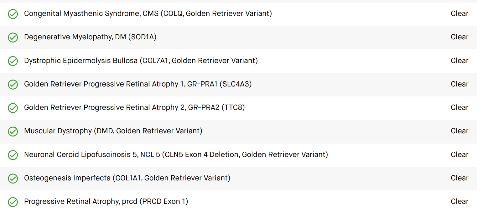 Breed relevant health testing results for a male english cream retriever