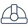 A hard hat icon in outline style on a white background.