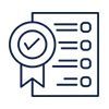 A line icon of a checklist with a ribbon and a medal.