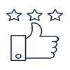 A hand is giving a thumbs up with three stars around it.