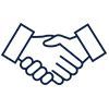 A line drawing of two hands shaking each other on a white background.
