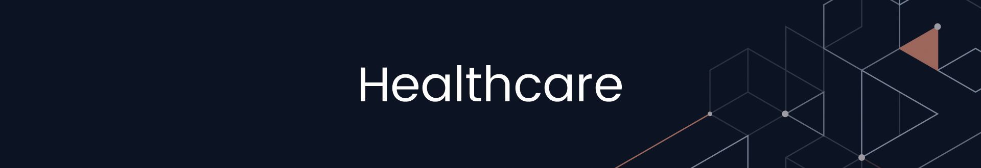 The word healthcare is written on a dark blue background.