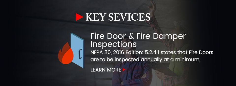 A poster for key services fire door and fire damper inspections