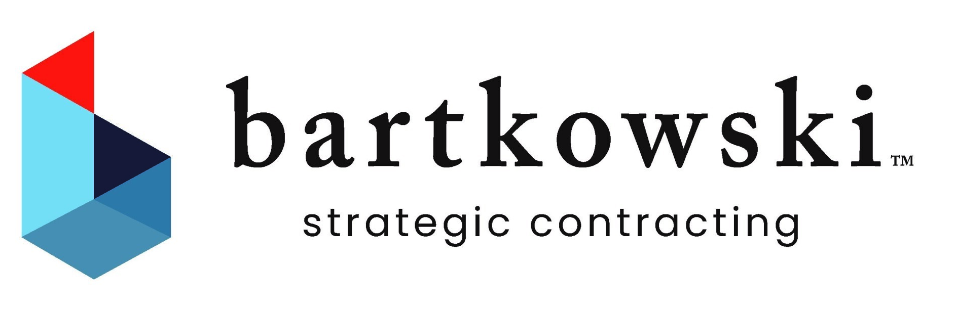 The logo for bartkowski strategic contracting has a blue and red triangle on it.