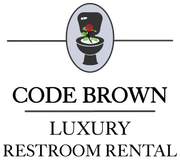 Logo for Code Brown Luxury Restroom Rental with a stylized toilet, flowers, and black text on white background