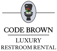 Logo for Code Brown Luxury Restroom Rental with a stylized toilet, flowers, and black text on white background