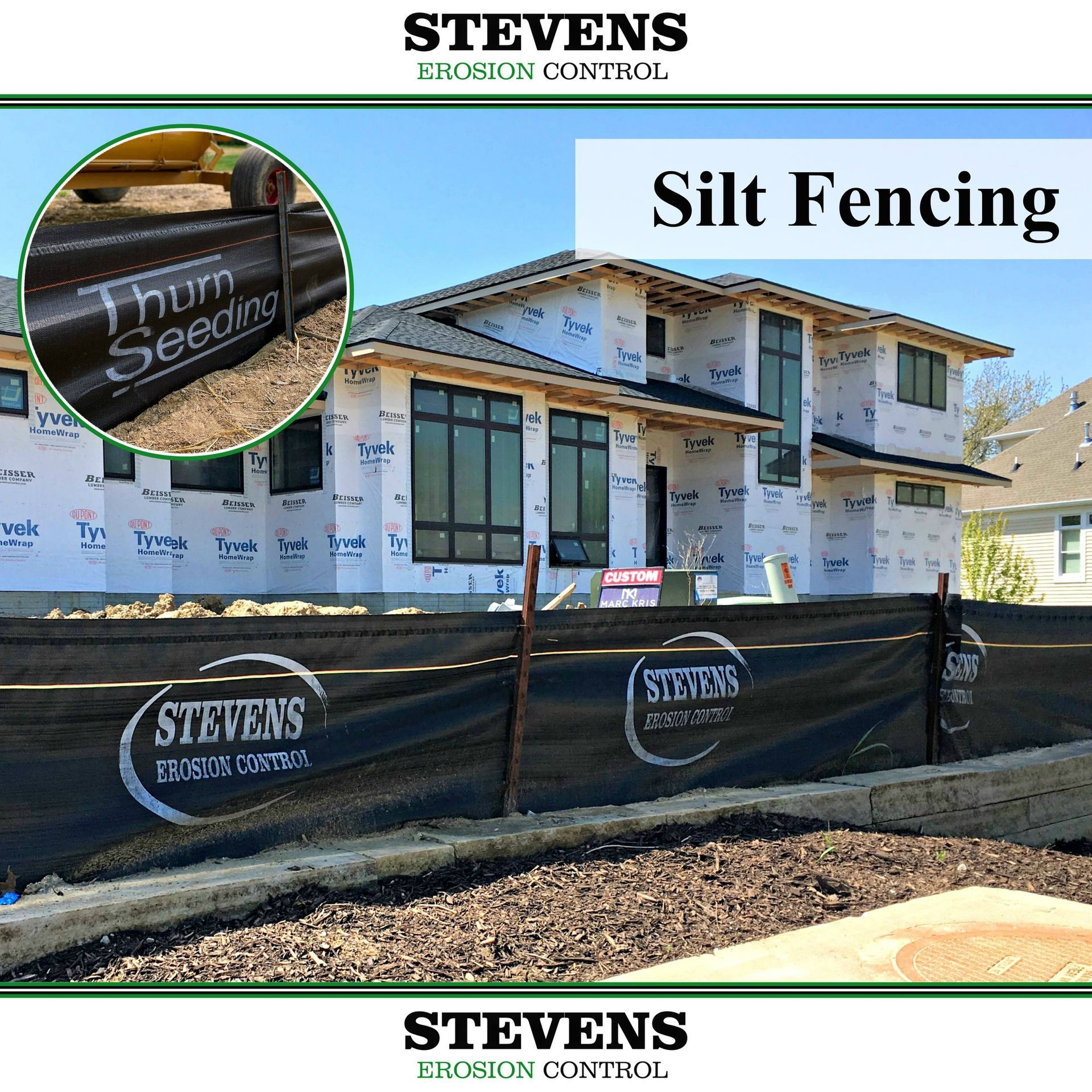 A house is being built with stevens silt fencing