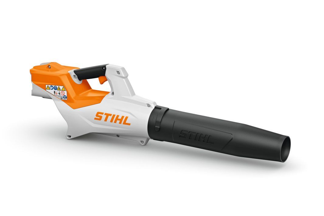 Battery-powered Stihl Leaf Blower, White and Orange, Black Nozzle — Stihl Shop Atherton In Atherton, QLD