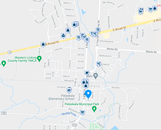 Map with things to do in Pataskala Ohio