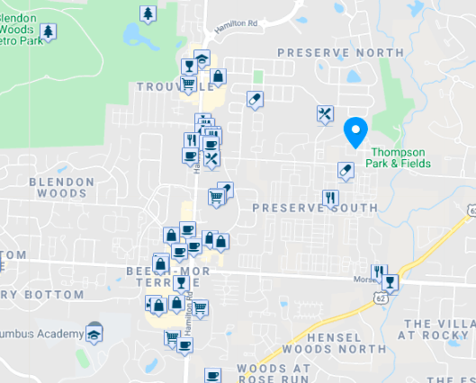 Map of things to do in New Albany, Ohio
