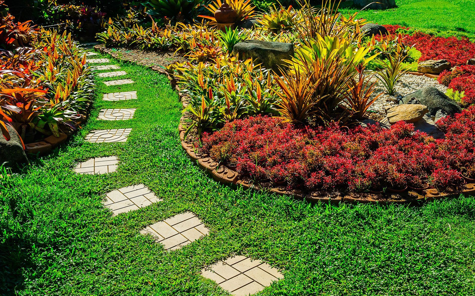 There is a path in the middle of the garden.