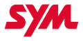 O logotipo vermelho da SYM com letras estilizadas e interligadas em negrito sobre um fundo branco.