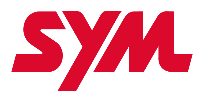 O logotipo vermelho da SYM com letras estilizadas e interligadas em negrito sobre um fundo branco.