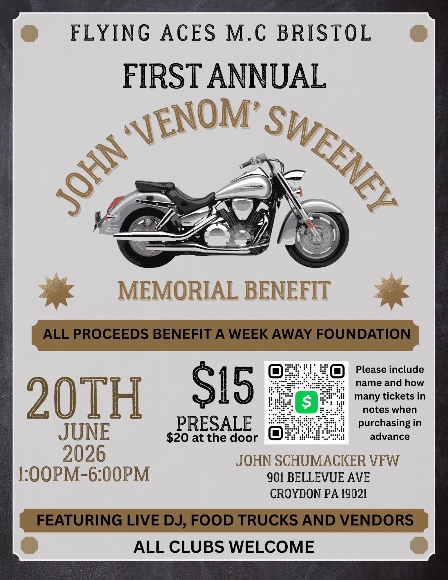 Motorcycle memorial benefit flyer for John