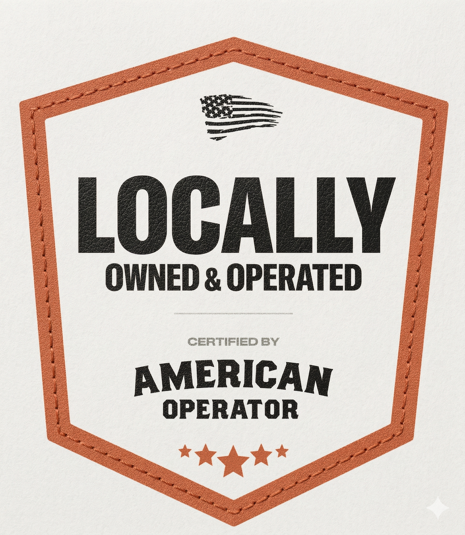 A badge with an American flag, stating
