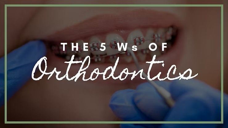 Teeth cleaning with title text “The 5 Ws of Orthodontics” over a close-up dental scene