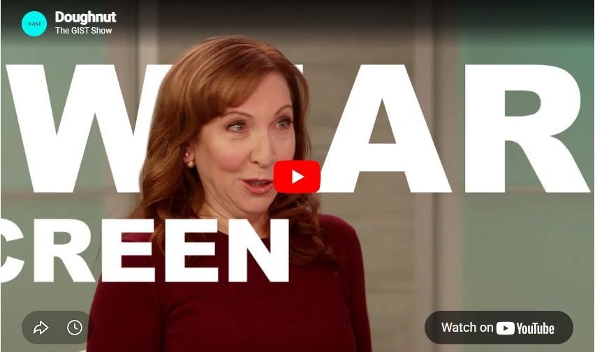 A YouTube video thumbnail featuring a person in a maroon top with 